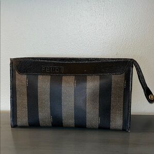 FENDI Pequin Zucca Zucchino Monogram Clutch/Pochette ( Big Size) Brown & Black